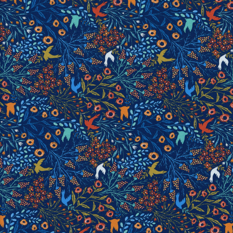 Lloyd Curzon Textiles - Whimsy from In The Beginning Fabrics - Patchwork and Quilting Fabric from Brown's Craft Shed (Tags: Fabric birds botanical cotton fabric florals Lloyd Curzon mustard nature navy orange quilting teal whimsical Whimsy )
