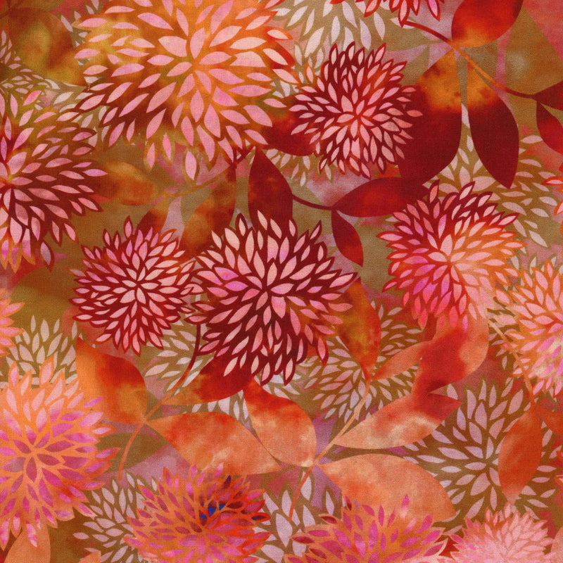 In The Beginning Fabrics - Allure by Jason Yenter - Patchwork and Quilting Fabric from Brown's Craft Shed (Tags: Fabric Allure bold contemporary coral Floral Jason Yenter nature orange pink red tonal warm tones watercolour )