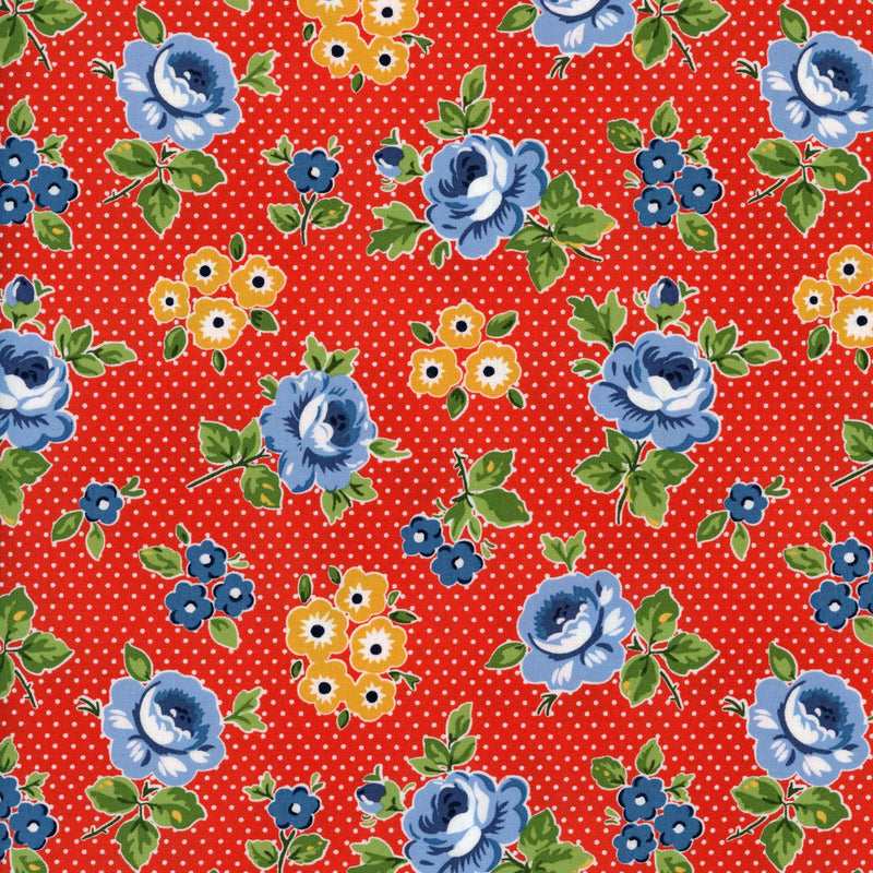 Melbourne Fabric - Flower Market by Poppie Cotton (Red Large) - Patchwork and Quilting Fabric from Brown's Craft Shed (Tags: Fabric blue Floral Flower Market flowers garden green polka dots Poppie Cotton red Spots vintage whimsical )