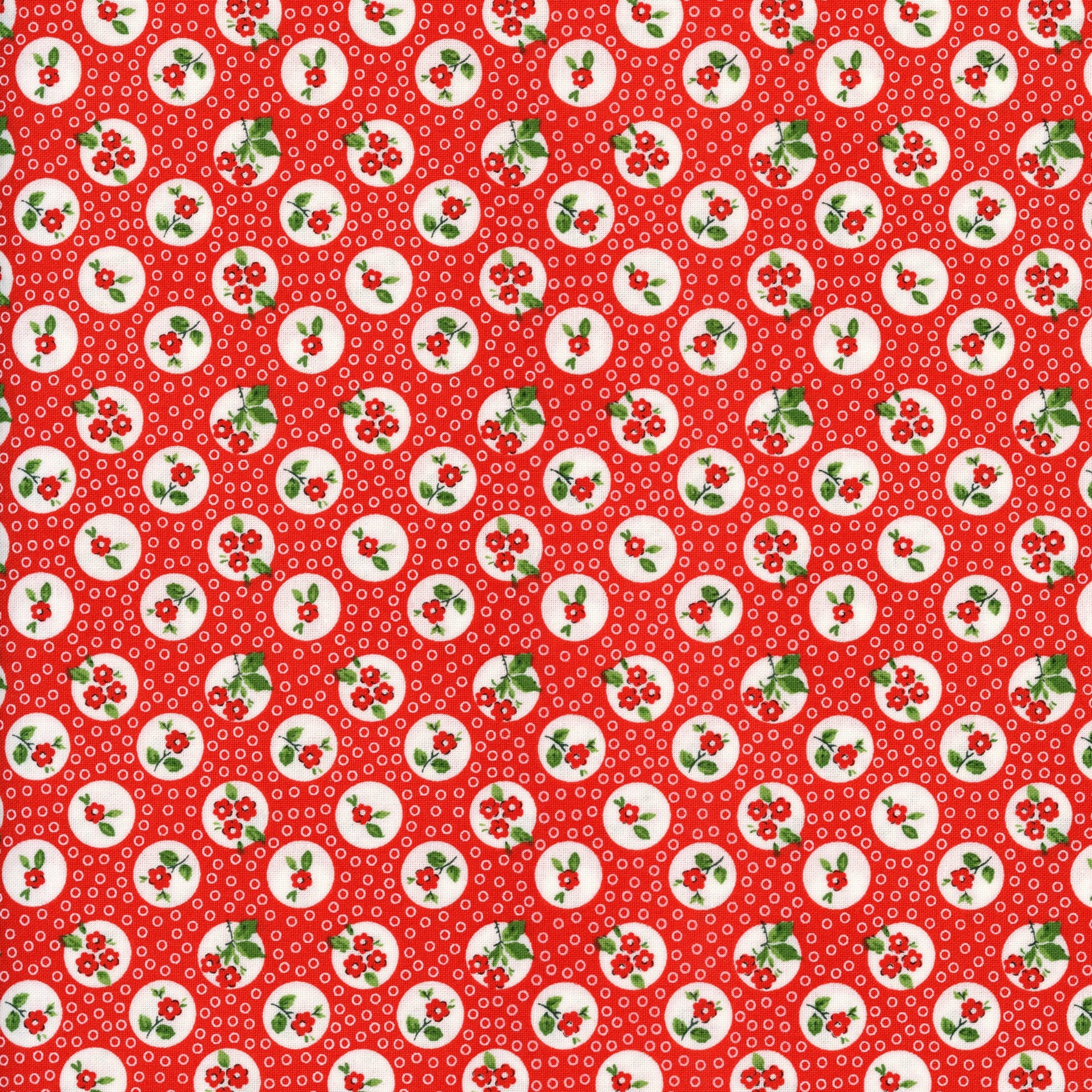 Melbourne Fabric - Flower Market by Poppie Cotton (Red) - Patchwork and Quilting Fabric from Brown's Craft Shed (Tags: Fabric Floral Flower Market flowers garden playful polka dots Poppie Cotton red Spots vintage whimsical white )