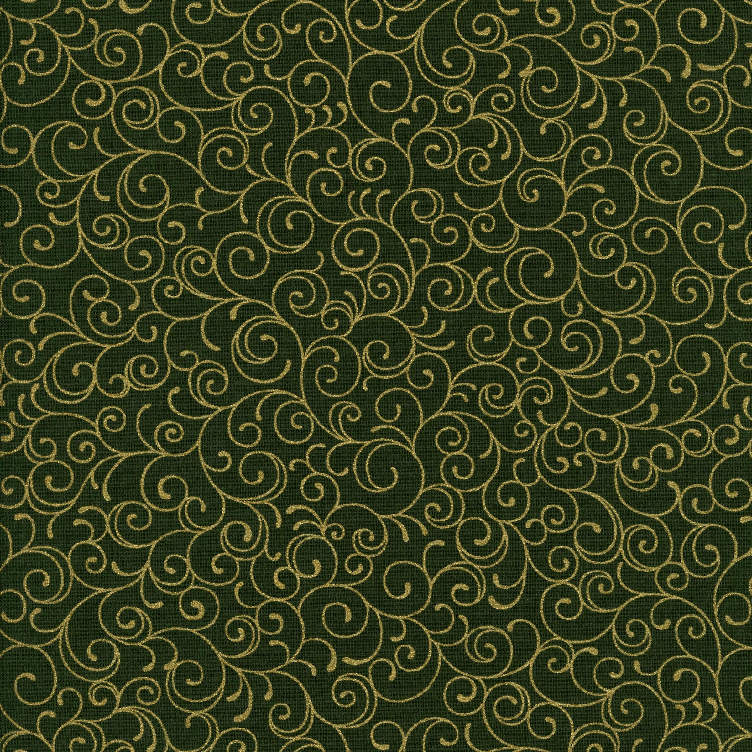 Moda Merry Manor Metallic - Patchwork and Quilting Fabric from Brown's Craft Shed (Tags: Fabric gold green Merry Manor metallic Moda scrollwork )
