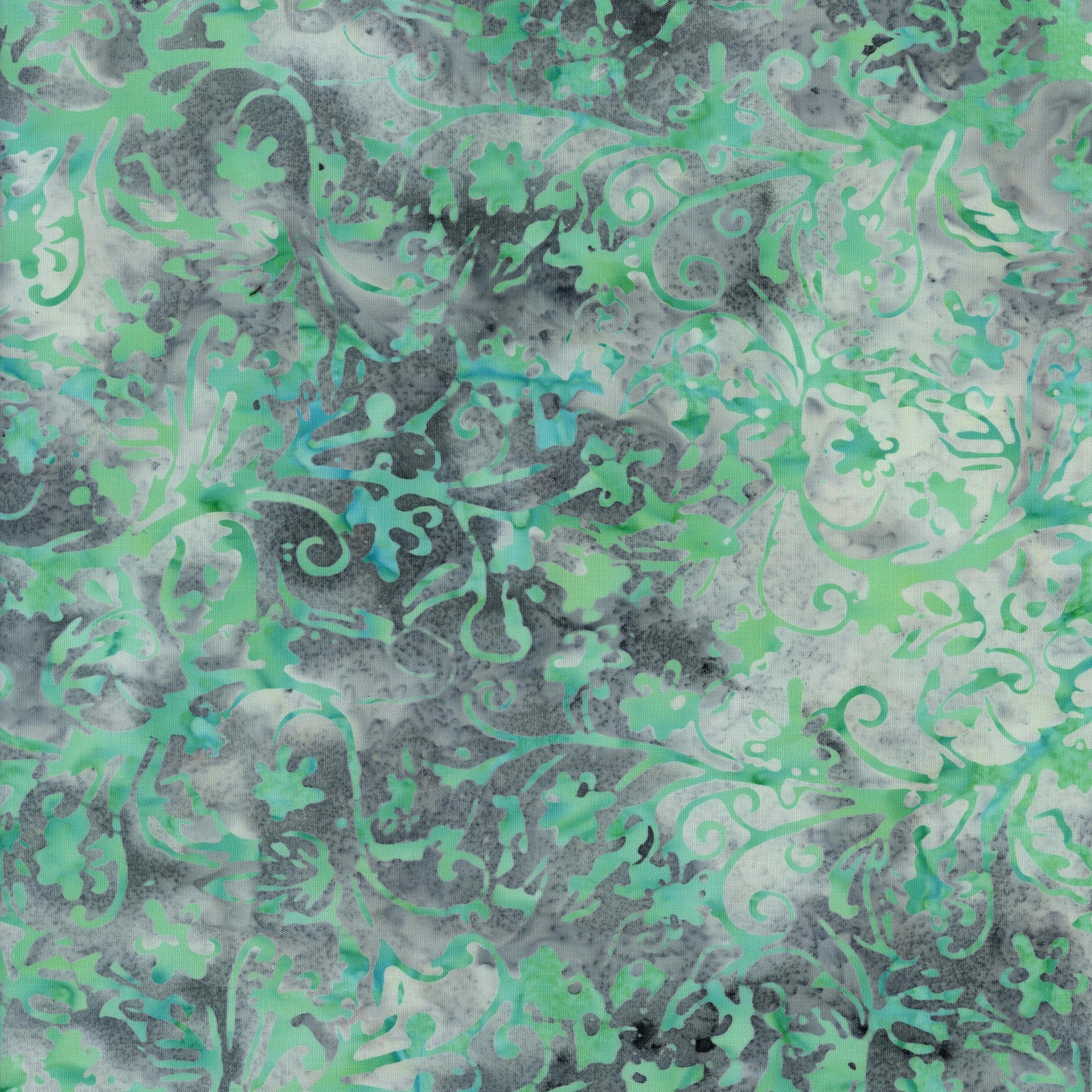 Flutter Batik - Patchwork and Quilting Fabric from Brown's Craft Shed (Tags: Fabric aqua batik blender blenders Floral Flutter Batik green grey nature patterns scroll teal textures vines watercolour )