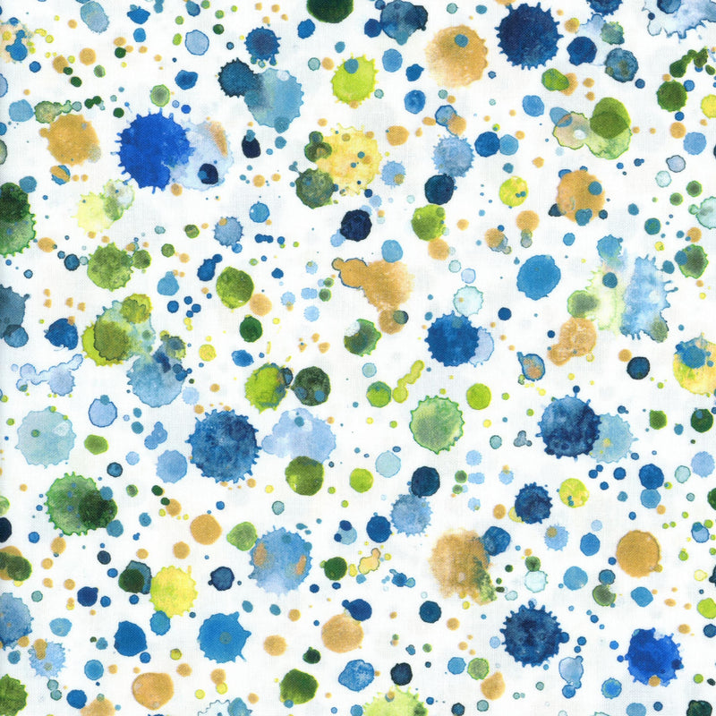 Moda Fabrics - Fresh As A Daisy - Patchwork and Quilting Fabric from Brown's Craft Shed (Tags: Fabric artistic blue craft fabric Fresh As A Daisy green Moda Fabrics modern paint splatter patchwork playful quilting cotton Watercolour Splatter white )