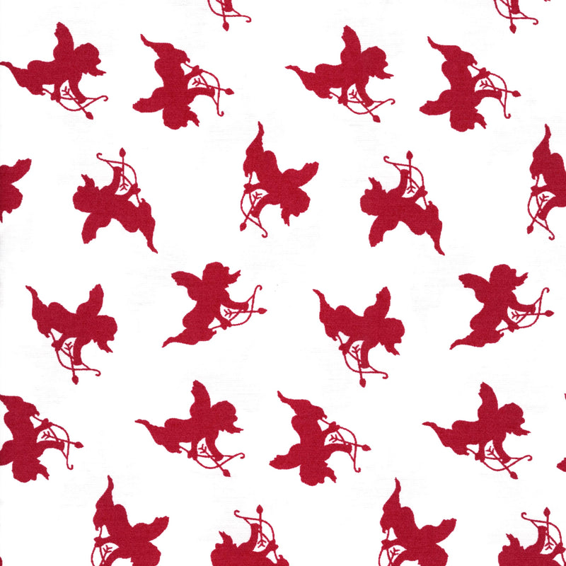 Cupid Silhouette Red - Patchwork and Quilting Fabric from Brown's Craft Shed (Tags: Fabric cupid love novelty playful red romantic themed valentines day whimsical white )