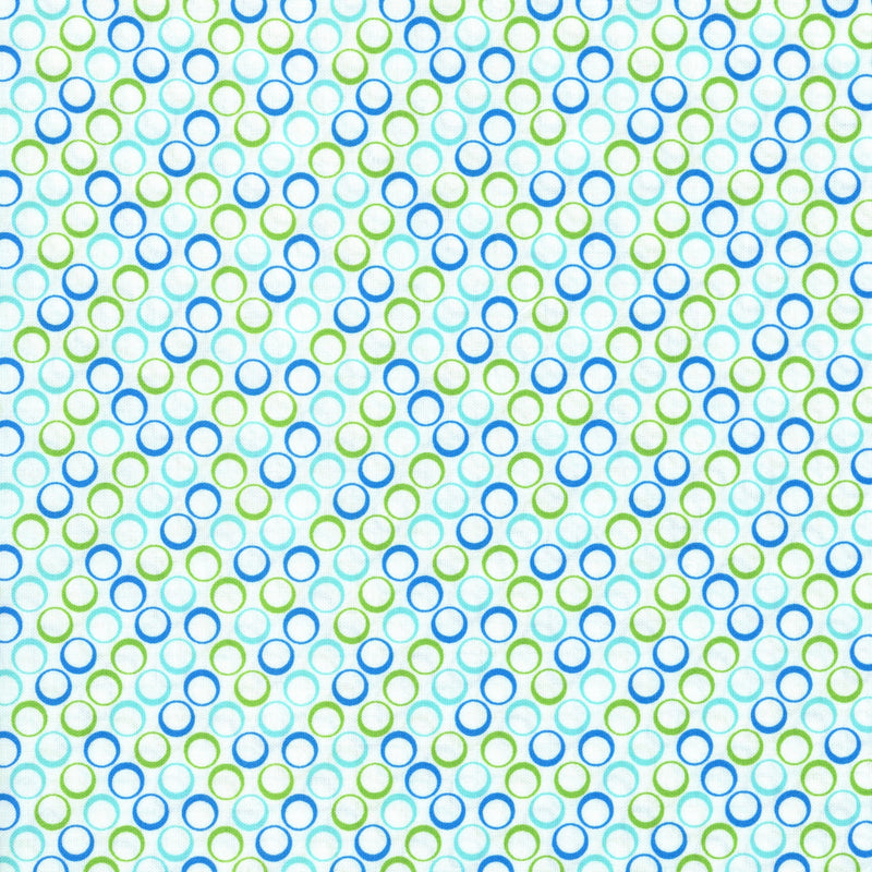 Moda Gardenvale by Jen Kingwell - Bluegrass Bubble Rings - Patchwork and Quilting Fabric from Brown's Craft Shed (Tags: Fabric basics blender blue children Gardenvale green Jen Kingwell Moda patterns polka dots Spots white )