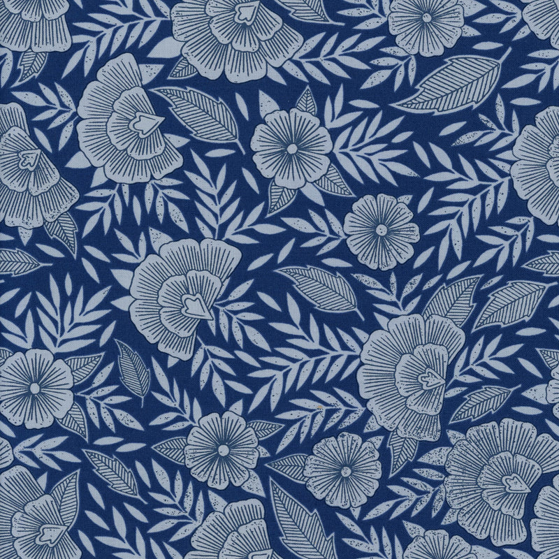 Moda Fabrics - Flower Press by Katharine Watson - Patchwork and Quilting Fabric from Brown's Craft Shed (Tags: Fabric artistic block print blue botanical Floral Flower Press garden hand-drawn indigo Katharine Watson Moda nature navy patchwork quilting )