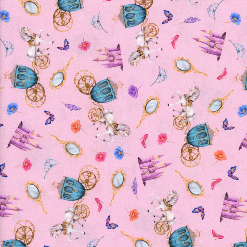 Nutex - Princess Dreams by Fiona Clarke - Patchwork and Quilting Fabric from Brown's Craft Shed (Tags: Fabric butterfly carriage castle children fairytale Fiona Clarke flowers horses novelty Nutex playful Princess Dreams whimsical )