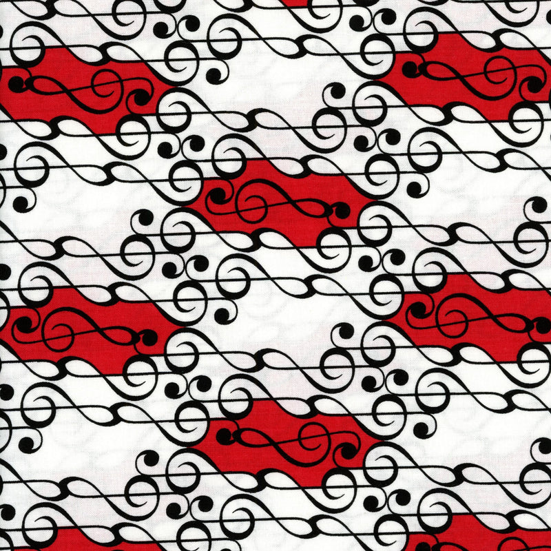 Benartex - Musical Moments by Greta Lynn for Kanvas - Patchwork and Quilting Fabric from Brown's Craft Shed (Tags: Fabric lines musical novelty patterns playful red treble clef white )