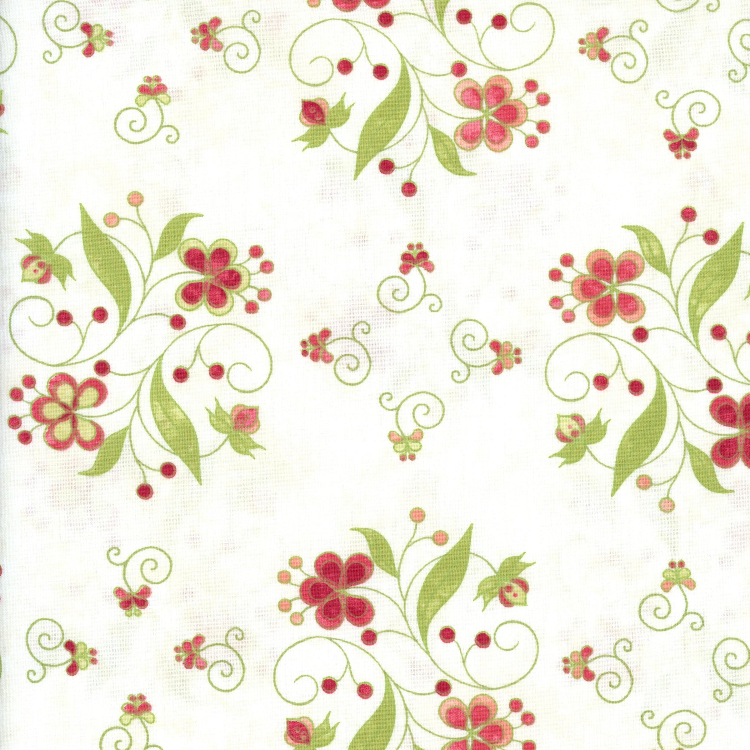 Northcott Mulberry Lane by Sue Beevers - Patchwork and Quilting Fabric from Brown's Craft Shed (Tags: Fabric berries cream Floral flowers garden green Mulberry Lane Northcott pink Sue Beevers vines vintage whimsical )