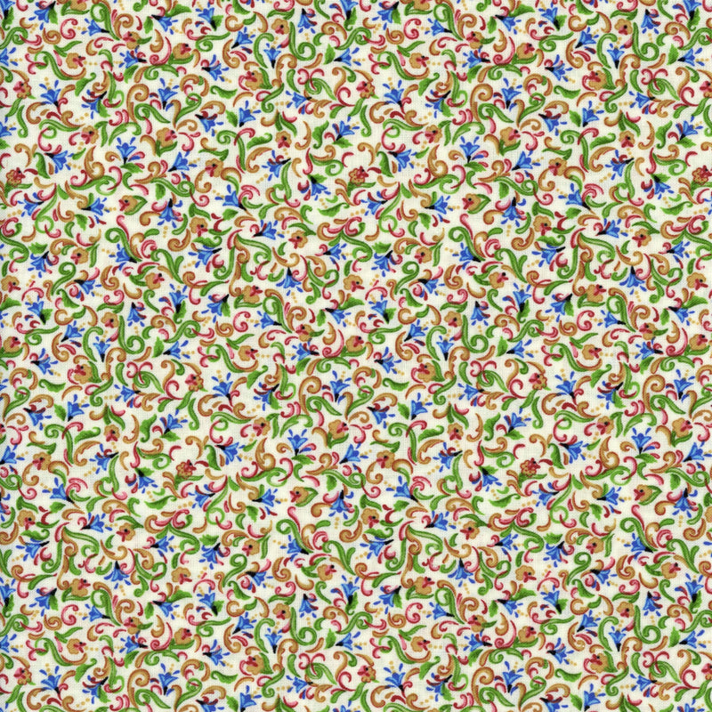 Red Rooster Fabrics by Jim Shore - Patchwork and Quilting Fabric from Brown's Craft Shed (Tags: Fabric blue classic country style cream folk art Folk Scroll Multi gold green Jim Shore multi patchwork quilting red Red Rooster Fabrics scroll swirl traditional whimsical )