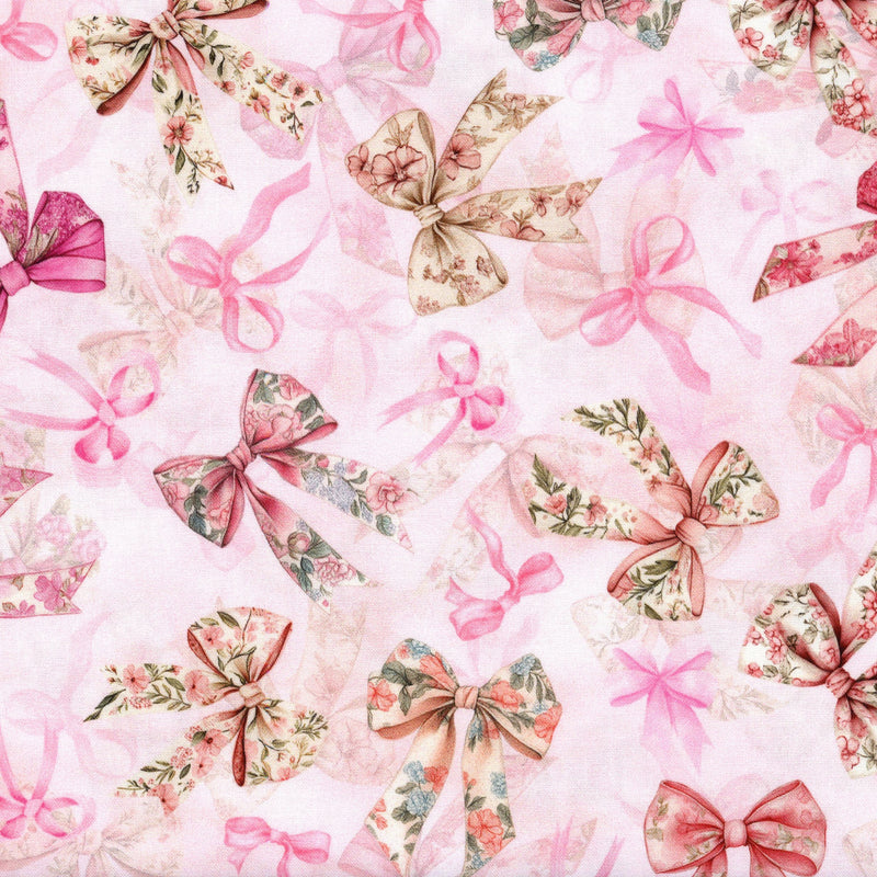 Hoffman Fabrics - Soiree (Blush) - Patchwork and Quilting Fabric from Brown's Craft Shed (Tags: Fabric blush bows cream feminine Floral florals green Hoffman Fabrics pastel pink ribbon romantic Soiree whimsical )