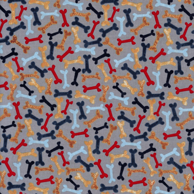 Sullivans Puppy Treats Grey - Patchwork and Quilting Fabric from Brown's Craft Shed (Tags: Fabric animal animals colourful dog dogs grey novelty pets playful whimsical )