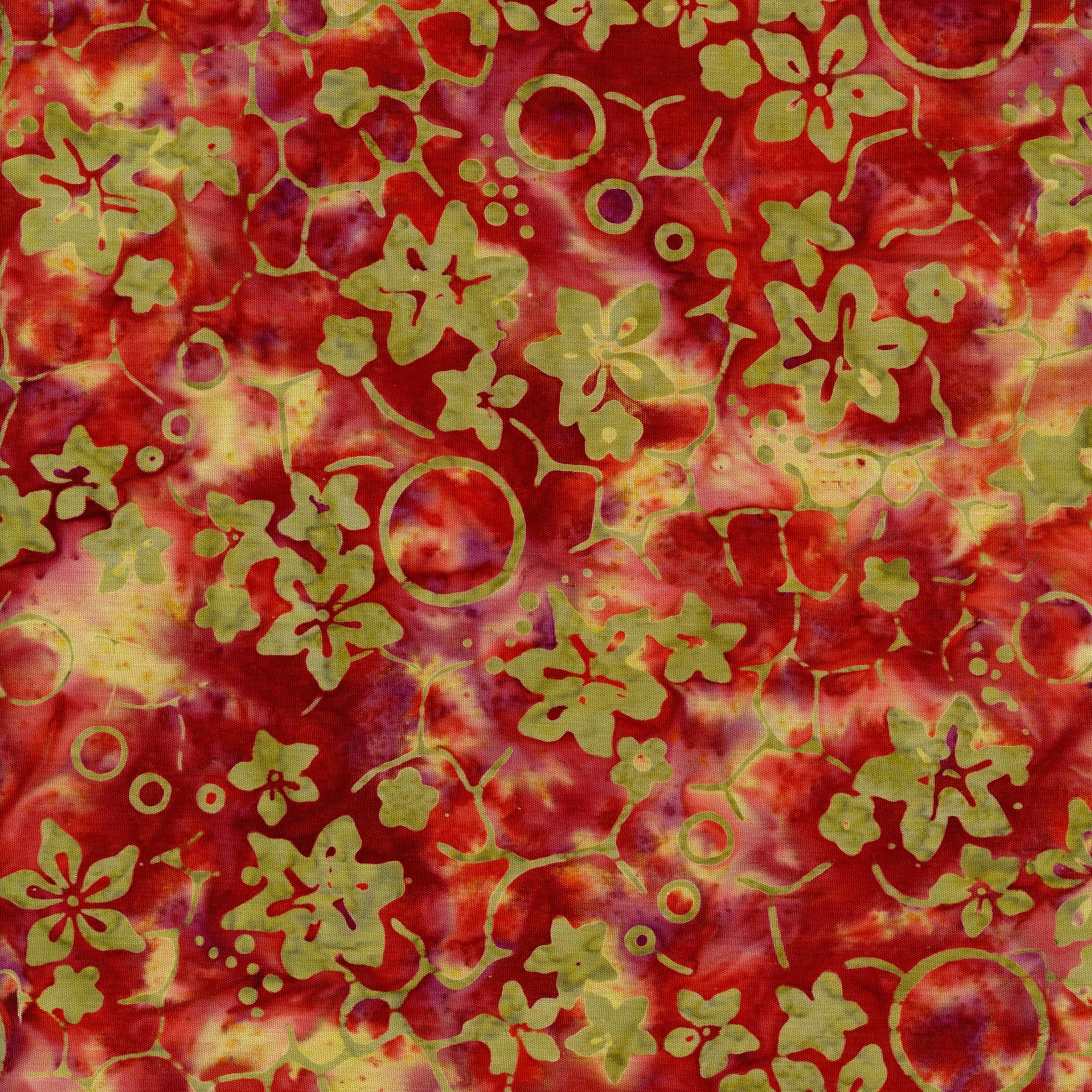 Batik Rock Candy - Patchwork and Quilting Fabric from Brown's Craft Shed (Tags: Fabric abstract batik Batik Rock Candy blender bright circles Floral flowers green nature red Spots textures vibrant )
