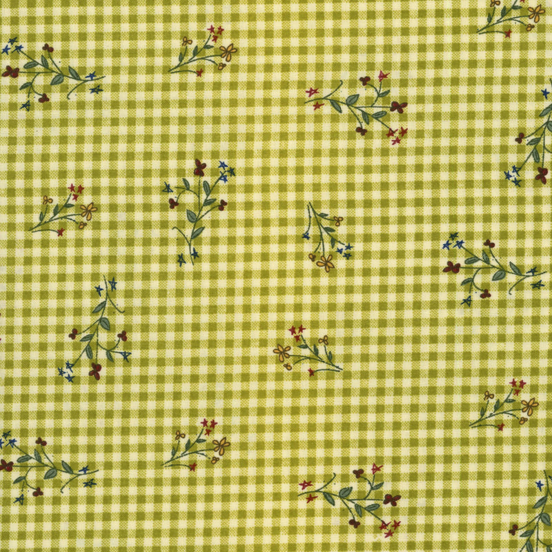 Sullivans International: Leaving Riverton Collection - Flowerbranch on Checks by Jodi Barrows - Patchwork and Quilting Fabric from Brown's Craft Shed (Tags: Fabric blenders check cottagecore flowers garden green nature patchwork quilting vintage Yellow )