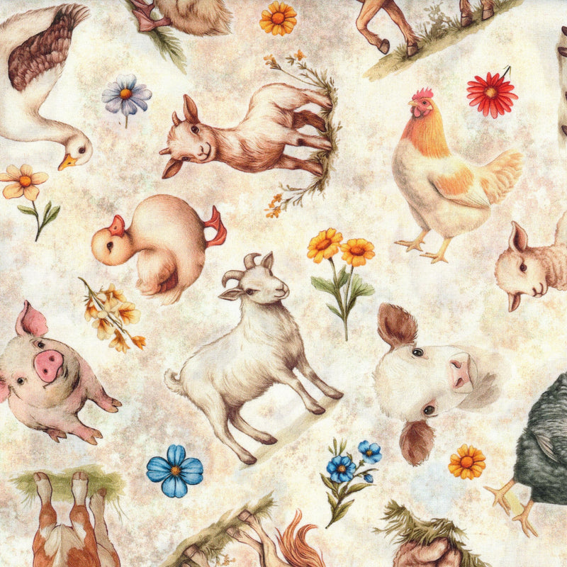 QT Fabrics Lil Farmers by Morris Creative Group - Patchwork and Quilting Fabric from Brown's Craft Shed (Tags: Fabric animals chicken children cow cream duck farm goat Lil Farmers Morris Creative Group nature novelty pastel pig QT Fabrics rustic )