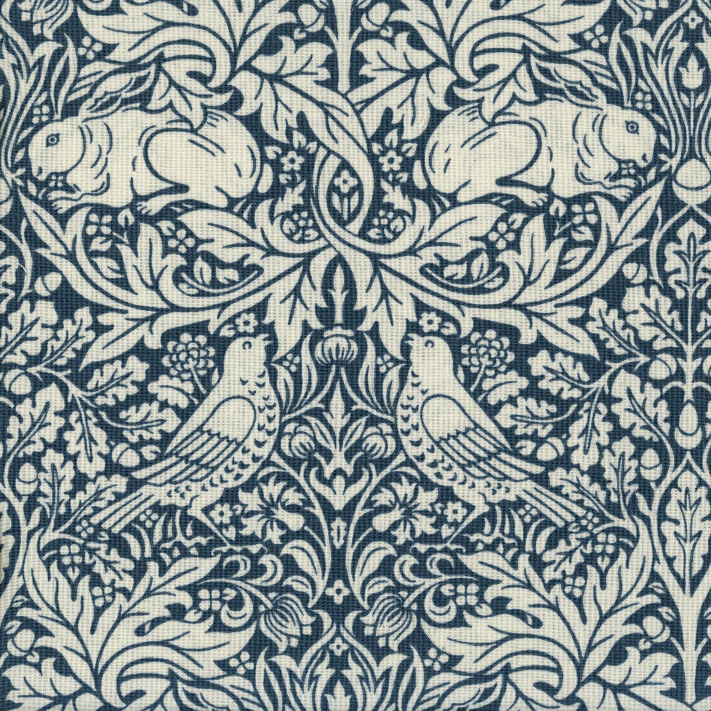 Free Spirit Fabrics: Standen by Morris & Co - Patchwork and Quilting Fabric from Brown's Craft Shed (Tags: Fabric animals birds blue classic cream Free Spirit Fabrics heritage Morris & Co nature rabbits Standen teal traditional vines )