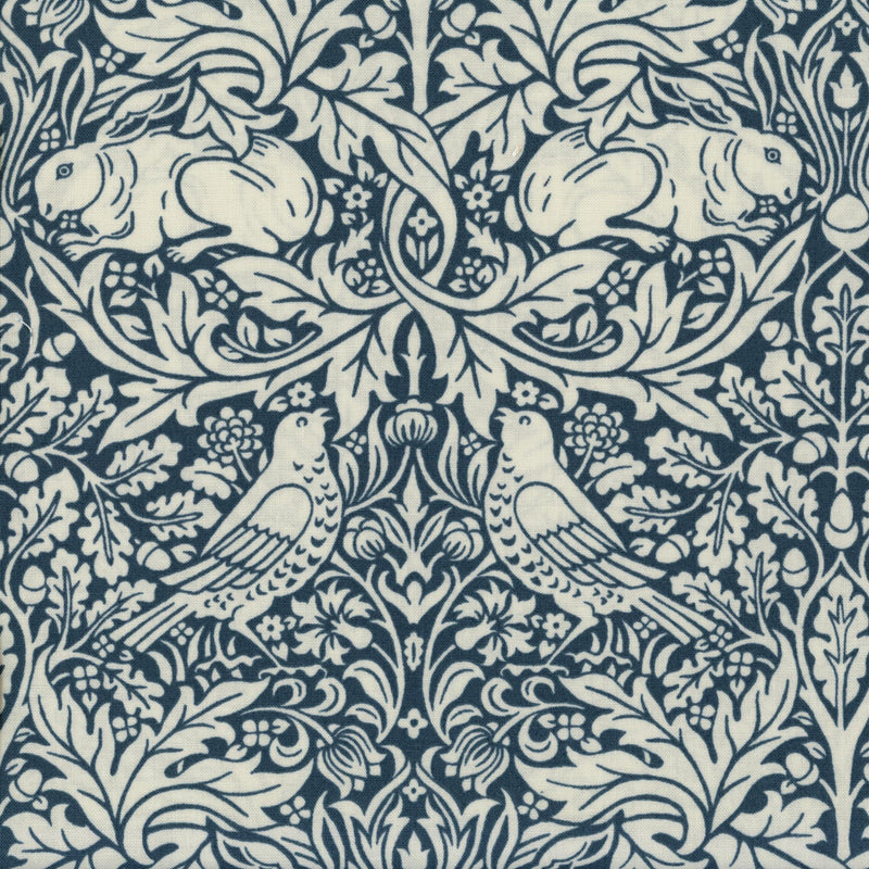 Free Spirit Fabrics: Standen by Morris & Co - Patchwork and Quilting Fabric from Brown's Craft Shed (Tags: Fabric animals birds blue classic cream Free Spirit Fabrics heritage Morris & Co nature rabbits Standen teal traditional vines )