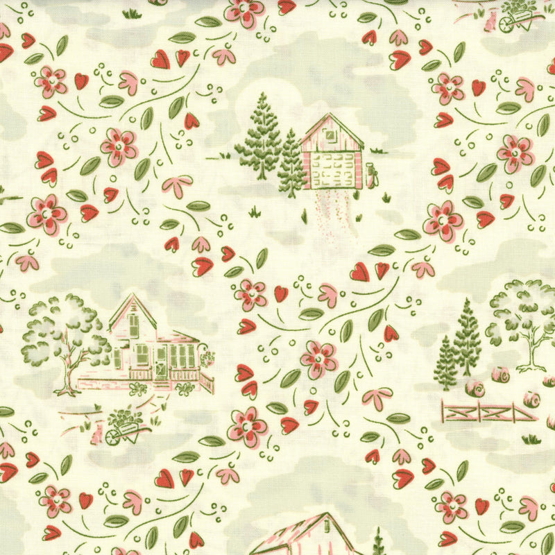 Andover Heartland by Judy Jarvi (Cream) - Patchwork and Quilting Fabric from Brown's Craft Shed (Tags: Fabric Andover barn country charm countryside cream farmhouse green Heartland hearts Judy Jarvi nature pink quilting red rustic vines vintage )