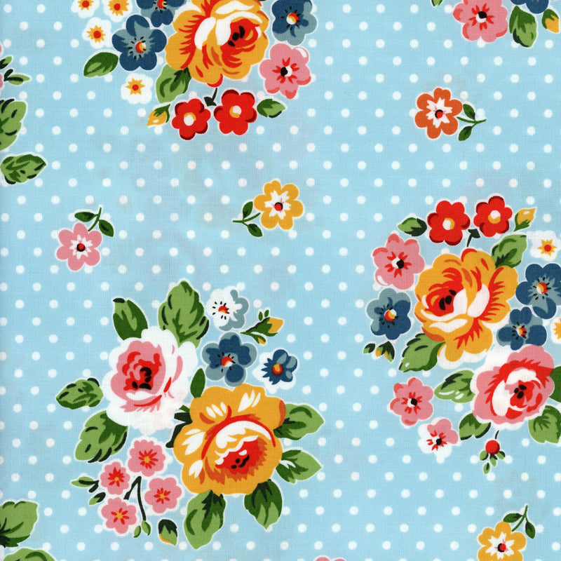 Melbourne Fabric - Flower Market by Poppie Cotton (Sky Blue) - Patchwork and Quilting Fabric from Brown's Craft Shed (Tags: Fabric blue Floral Flower Market flowers garden Melbourne Fabric pastel polka dots Poppie Cotton sky vintage whimsical )
