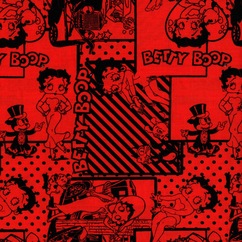 Camelot Fabrics - Betty Boop - Patchwork and Quilting Fabric from Brown's Craft Shed (Tags: Fabric Betty Boop bold Camelot Fabrics cartoon characters montage novelty playful pop culture red themed vintage )