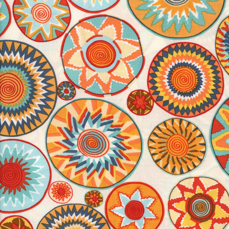 Free Spirit Fabrics - Tribal by Snow Leopard Designs - Patchwork and Quilting Fabric from Brown's Craft Shed (Tags: Fabric blue bold circular desert tones Free Spirit Fabrics mandala modern orange patterns playful red Snow Leopard Designs )