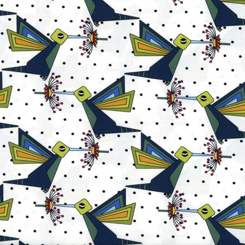 Devonstone Collection - Birdwatch by Monika Boldogh of MB Happy Sewing (Hummingbirds) - Patchwork and Quilting Fabric from Brown's Craft Shed (Tags: Fabric birds Birdwatch children Devonstone Collection Geometric green hummingbird MB Happy Sewing Monika Boldogh navy novelty playful Spots whimsical white )