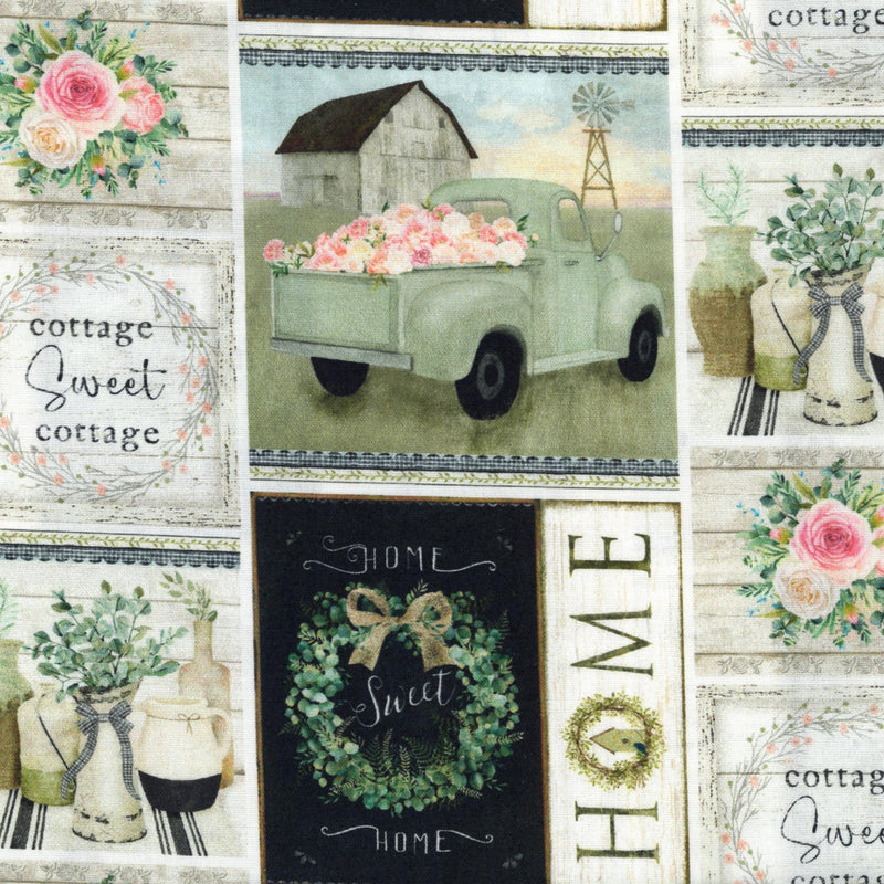 Three Wishes Fabric White Cottage Farm - Patchwork and Quilting Fabric from Brown's Craft Shed (Tags: Fabric Floral panel specialty )