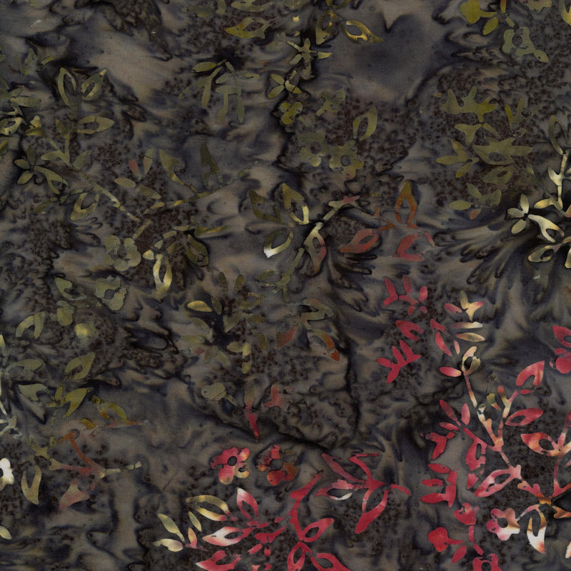 Lloyd Curzon Community Garden Batik - Patchwork and Quilting Fabric from Brown's Craft Shed (Tags: Fabric batik blender charcoal Community Garden Floral grey Lloyd Curzon moody nature olive plants red textures watercolour )