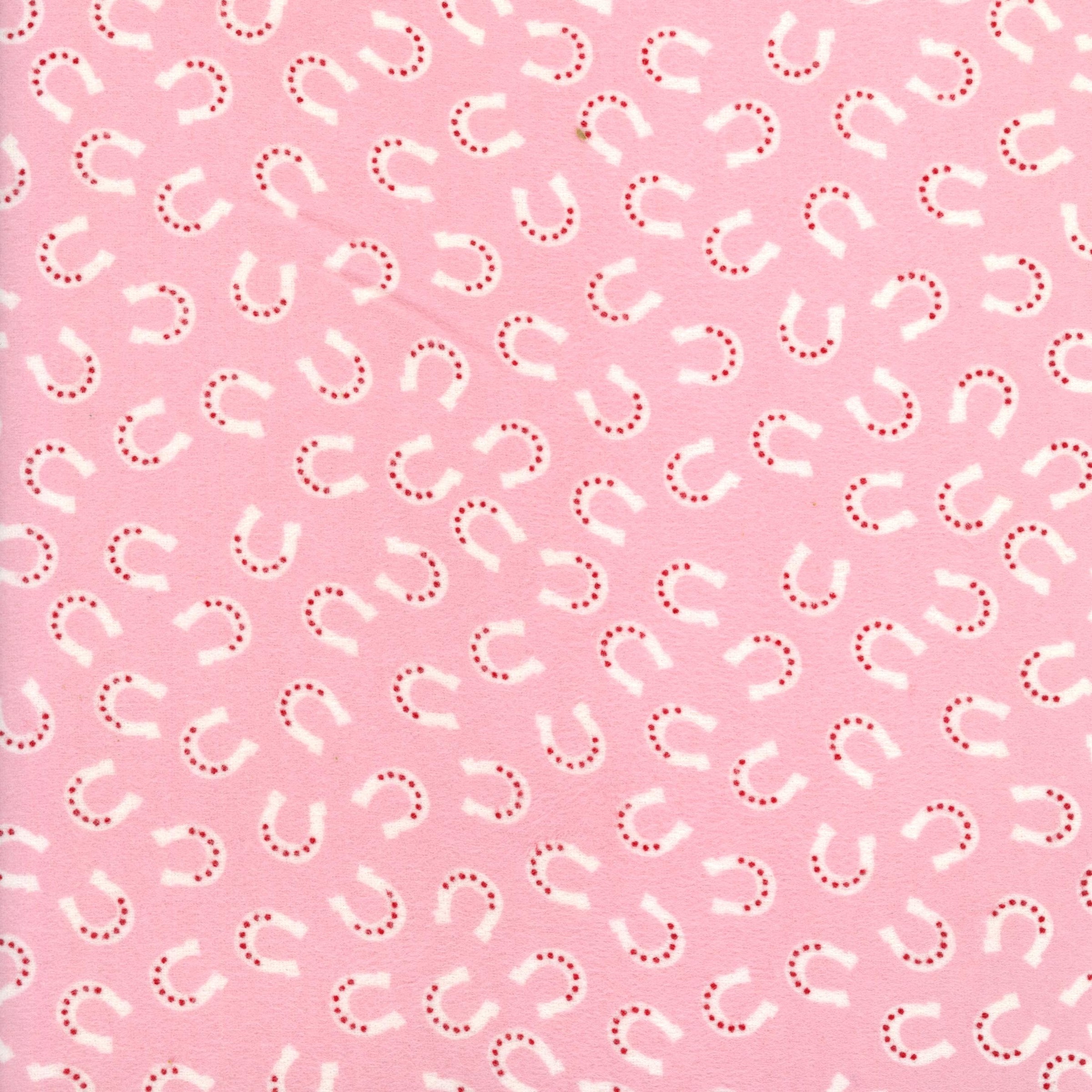 Riley Blake Designs Flannel - Lil Buckaroos (Pink) - Patchwork and Quilting Fabric from Brown's Craft Shed (Tags: Fabric children cowgirl farm flannel horseshoes Lil Buckaroos novelty pink red Riley Blake Designs rustic white )