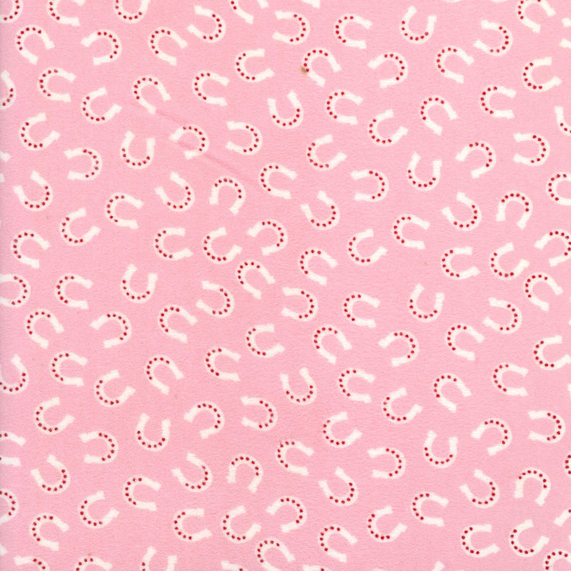 Riley Blake Designs Flannel - Lil Buckaroos (Pink) - Patchwork and Quilting Fabric from Brown's Craft Shed (Tags: Fabric children cowgirl farm flannel horseshoes Lil Buckaroos novelty pink red Riley Blake Designs rustic white )
