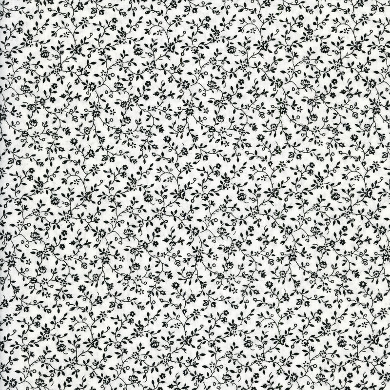 Bare Essentials Deluxe by RJR Studio - Midnight Vine Blossom - Patchwork and Quilting Fabric from Brown's Craft Shed (Tags: Fabric basics blender Floral nature Neutral patterns vines white )