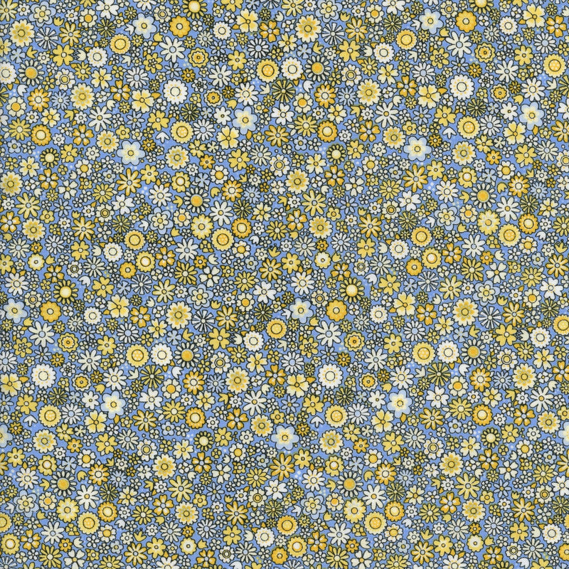 Andover Country Cuttings - Yellow Floral on Blue - Patchwork and Quilting Fabric from Brown's Craft Shop (Tags: Fabric Floral Yellow )