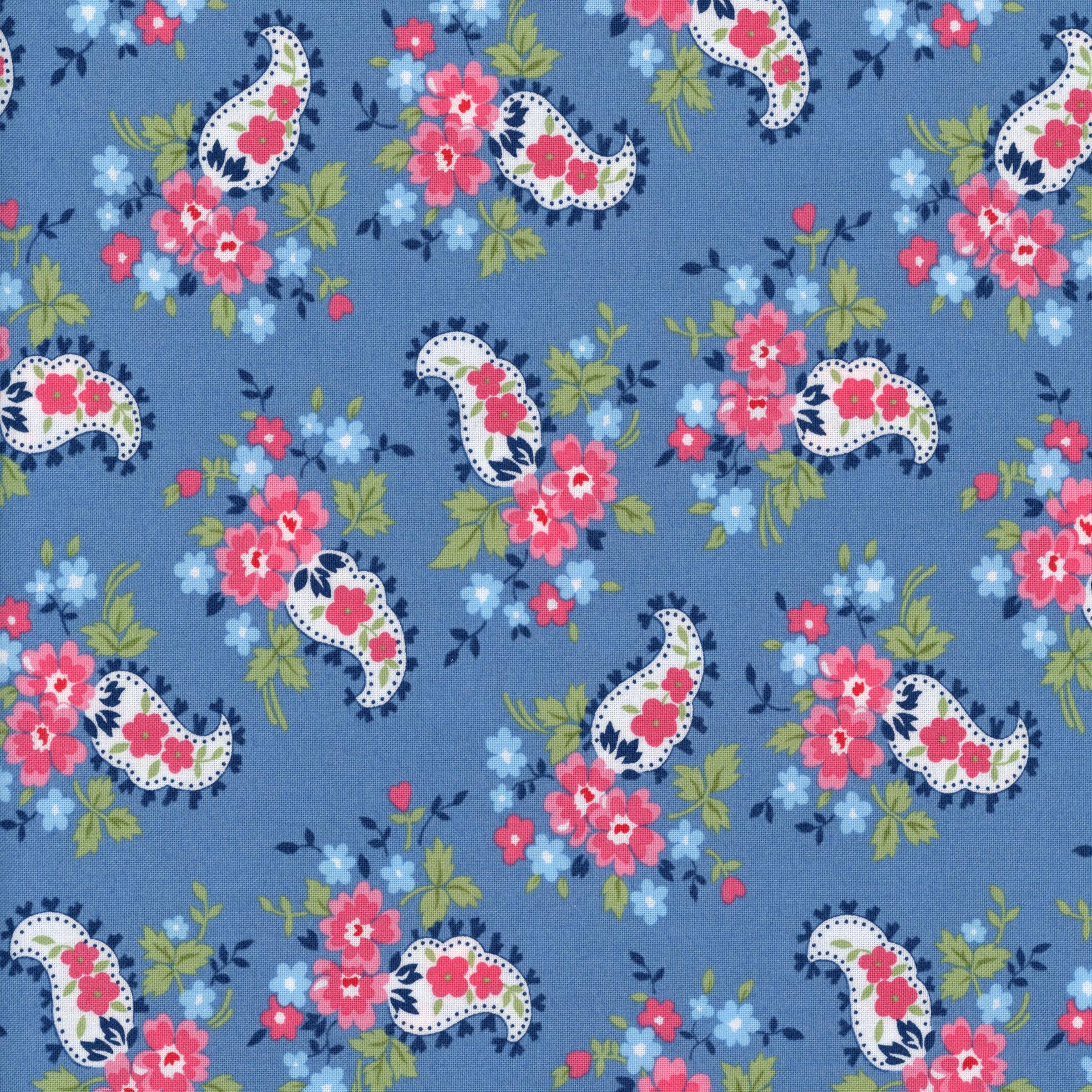 Moda A Cat Named Stitch by Camille Roskelley - Patchwork and Quilting Fabric from Brown's Craft Shed (Tags: Fabric A Cat Named Stitch blue Camille Roskelley cottagecore Moda Fabrics paisley pink )