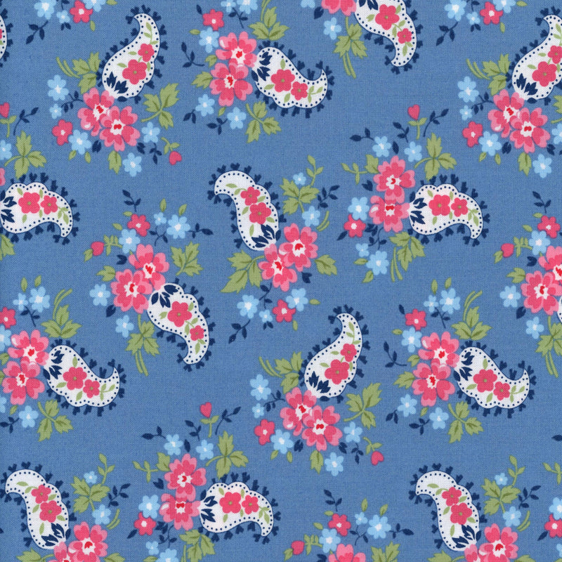 Moda A Cat Named Stitch by Camille Roskelley - Patchwork and Quilting Fabric from Brown's Craft Shed (Tags: Fabric A Cat Named Stitch blue Camille Roskelley cottagecore Moda Fabrics paisley pink )