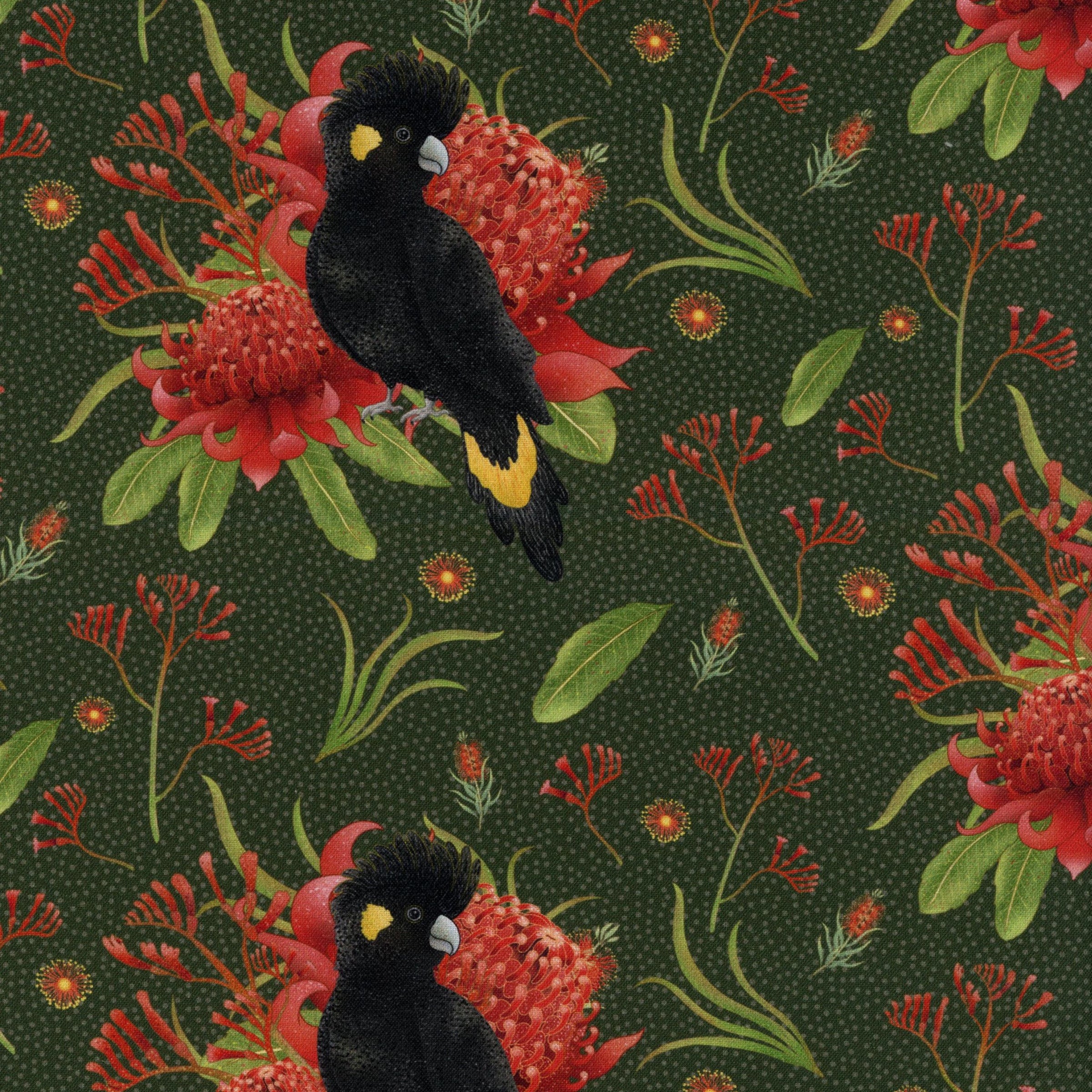 Devonstone Collection - Jen Digital Christmas by Jennie Wardle of Jen Digital Art - Patchwork and Quilting Fabric from Brown's Craft Shed (Tags: Fabric australiana birds christmas cockatoo Devonstone Collection Floral garden green Jen Digital Christmas Jennie Wardle nature plants red wildlife )