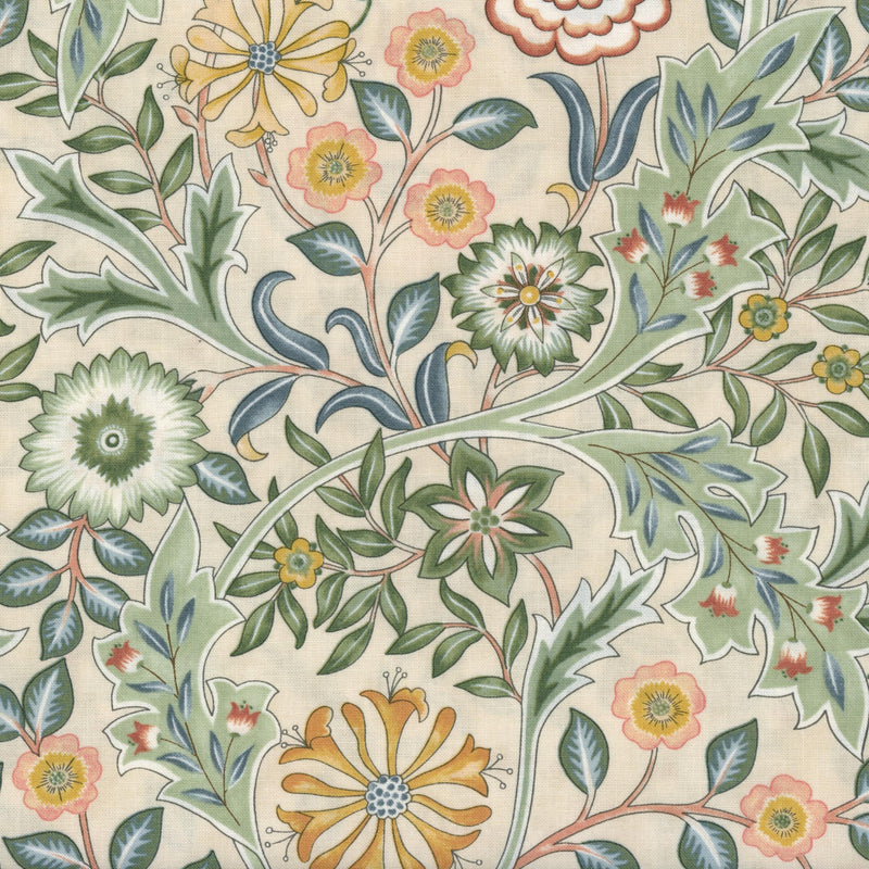 Free Spirit Fabrics: Orkney by Morris & Co - Patchwork and Quilting Fabric from Brown's Craft Shed (Tags: Fabric blue coral cream Floral Free Spirit Fabrics garden gold green Morris & Co nature traditional vines vintage William Morris )