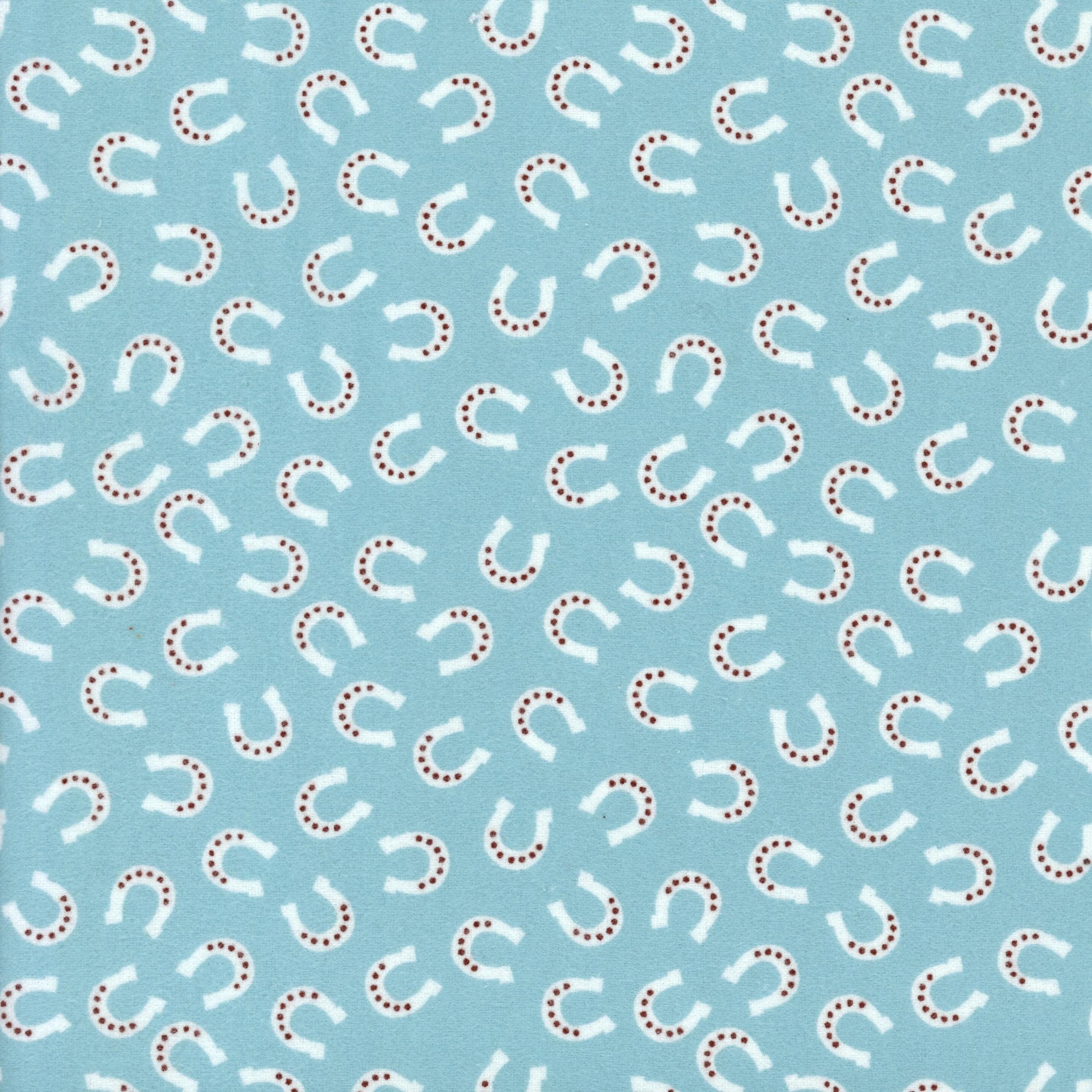 Riley Blake Designs Flannel - Lil Buckaroos (Aqua) - Patchwork and Quilting Fabric from Brown's Craft Shed (Tags: Fabric aqua blue children farm flannel horseshoes Lil Buckaroos novelty red Riley Blake Designs rustic white )