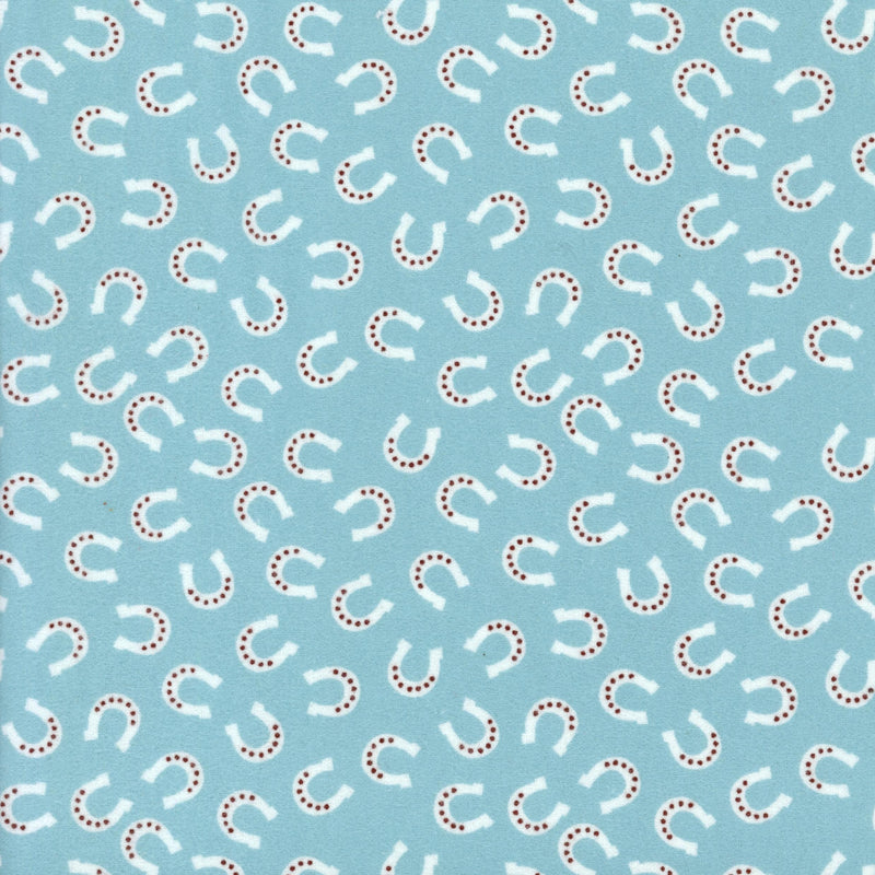Riley Blake Designs Flannel - Lil Buckaroos (Aqua) - Patchwork and Quilting Fabric from Brown's Craft Shed (Tags: Fabric aqua blue children farm flannel horseshoes Lil Buckaroos novelty red Riley Blake Designs rustic white )