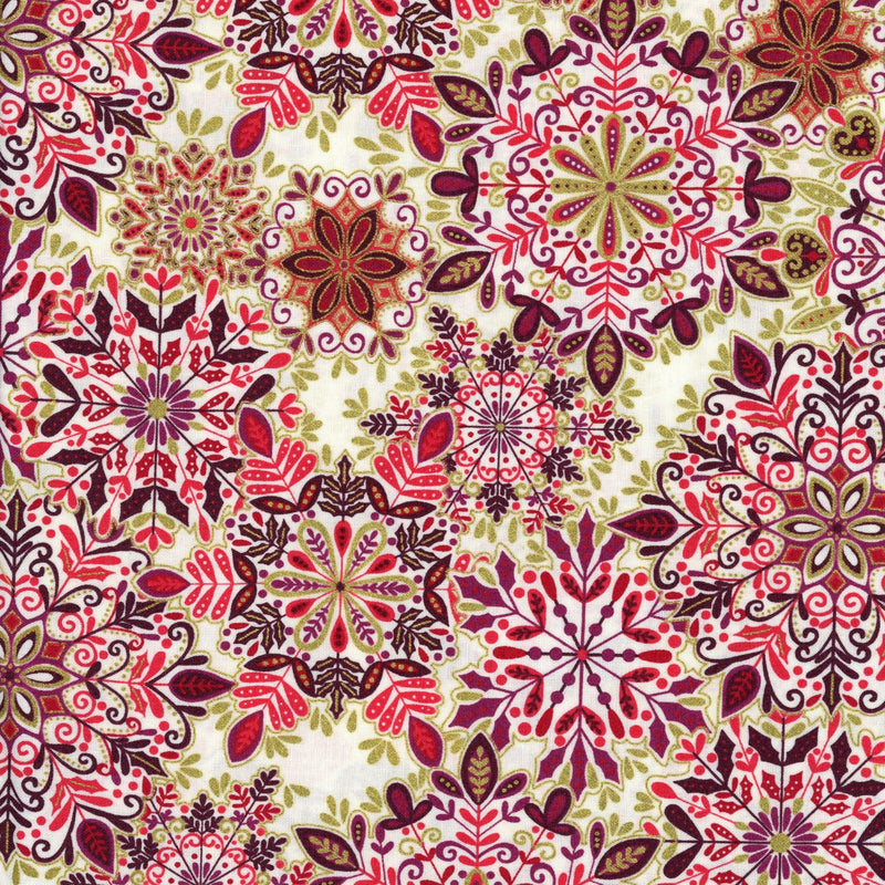 Makower Uk Enchanted Snow Crystal - Patchwork and Quilting Fabric from Brown's Craft Shop (Tags: Fabric christmas pink )