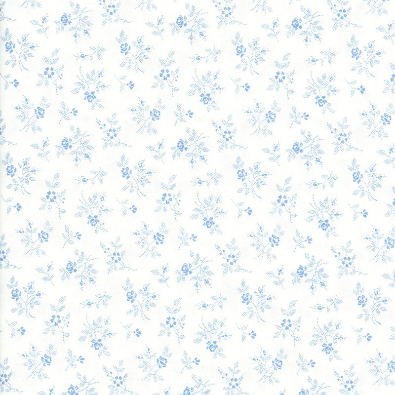Moda Crystal Lane by Bunny Hill Designs - Patchwork and Quilting Fabric from Brown's Craft Shed (Tags: Fabric blossoms blue Bunny Hill Designs cottage Crystal Lane delicate Floral Moda pastel sky spring traditional white )