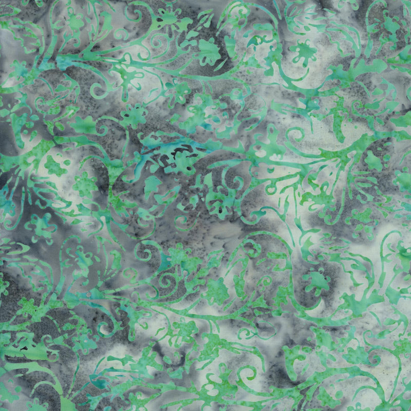 Banyan Batiks - Flutter - Patchwork and Quilting Fabric from Brown's Craft Shed (Tags: Fabric Banyan Batiks batik blender charcoal Floral Flutter garden green grey nature textures vines )