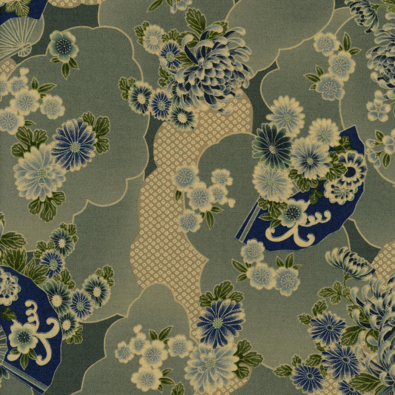 Nutex Akan - Patchwork and Quilting Fabric from Brown's Craft Shed (Tags: Fabric Akan blender blue classic cream elegant Floral green nature navy Nutex patterns watercolour )