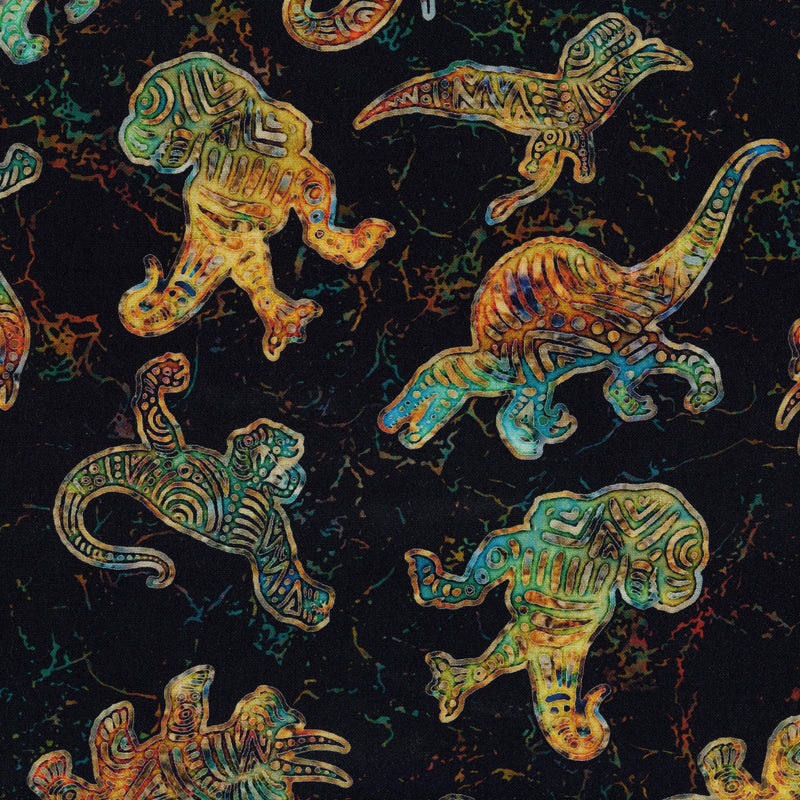 QT Fabrics - Prehistoric by Dan Morris Design - Patchwork and Quilting Fabric from Brown's Craft Shed (Tags: Fabric Black bones children Dan Morris Design dinosaur dinosaurs green multi novelty orange playful prehistoric QT Fabrics skeleton teal )