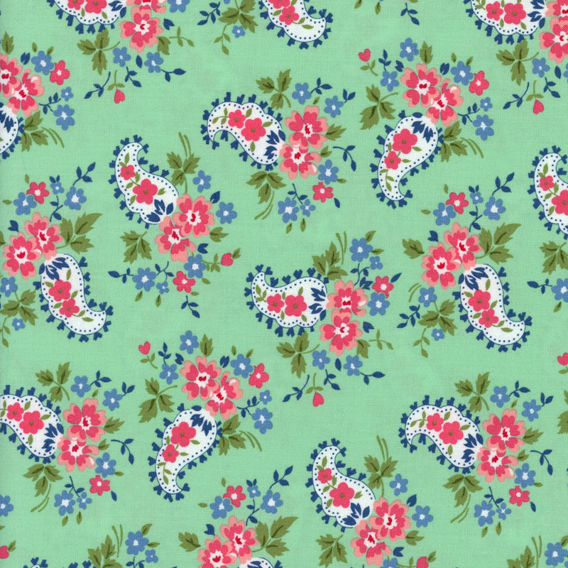 Moda A Cat Named Stitch by Camille Roskelley - Patchwork and Quilting Fabric from Brown's Craft Shed (Tags: Fabric A Cat Named Stitch Camille Roskelley Floral Mint Green Moda paisley )