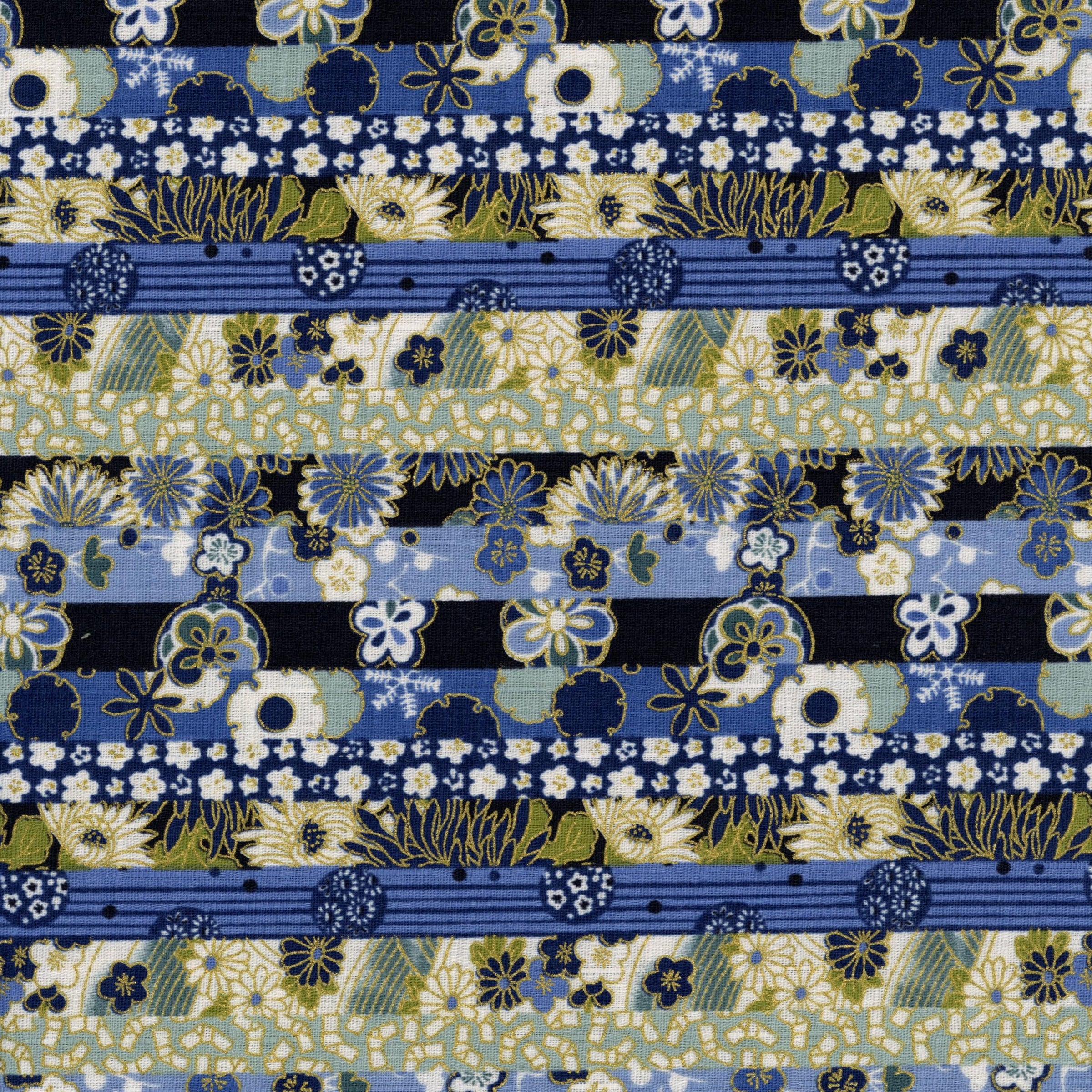 Nutex Ibaraki - Patchwork and Quilting Fabric from Brown's Craft Shed (Tags: Fabric blue cream elegant Floral garden green indigo Japanese inspired multi nature navy Nutex patterns stripe )