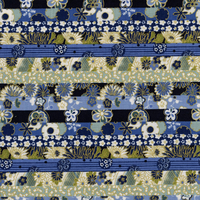 Nutex Ibaraki - Patchwork and Quilting Fabric from Brown's Craft Shed (Tags: Fabric blue cream elegant Floral garden green indigo Japanese inspired multi nature navy Nutex patterns stripe )