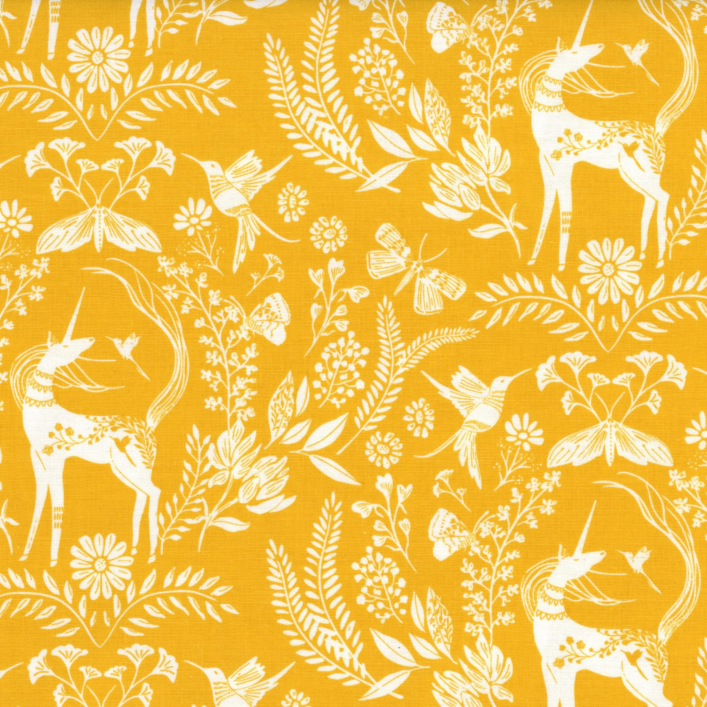 Melbourne Fabric - Unicorn Dreams by Poppie Cotton (Unicorns) - Patchwork and Quilting Fabric from Brown's Craft Shed (Tags: Fabric animals children fantasy Floral Melbourne Fabric nature playful Poppie Cotton unicorn Unicorn Dreams whimsical white Yellow )