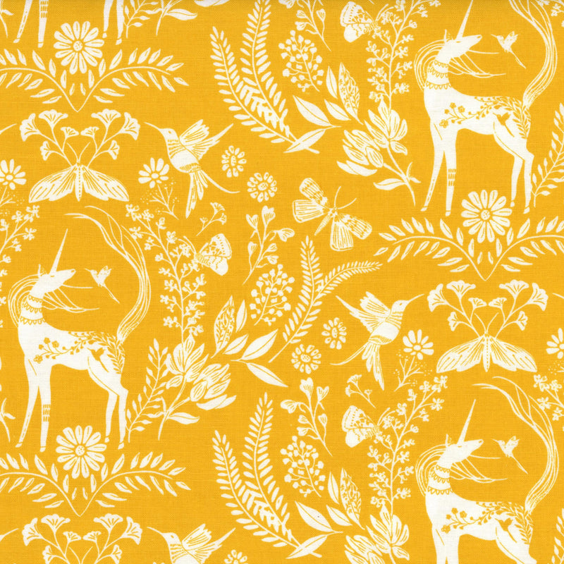 Melbourne Fabric - Unicorn Dreams by Poppie Cotton (Unicorns) - Patchwork and Quilting Fabric from Brown's Craft Shed (Tags: Fabric animals children fantasy Floral Melbourne Fabric nature playful Poppie Cotton unicorn Unicorn Dreams whimsical white Yellow )