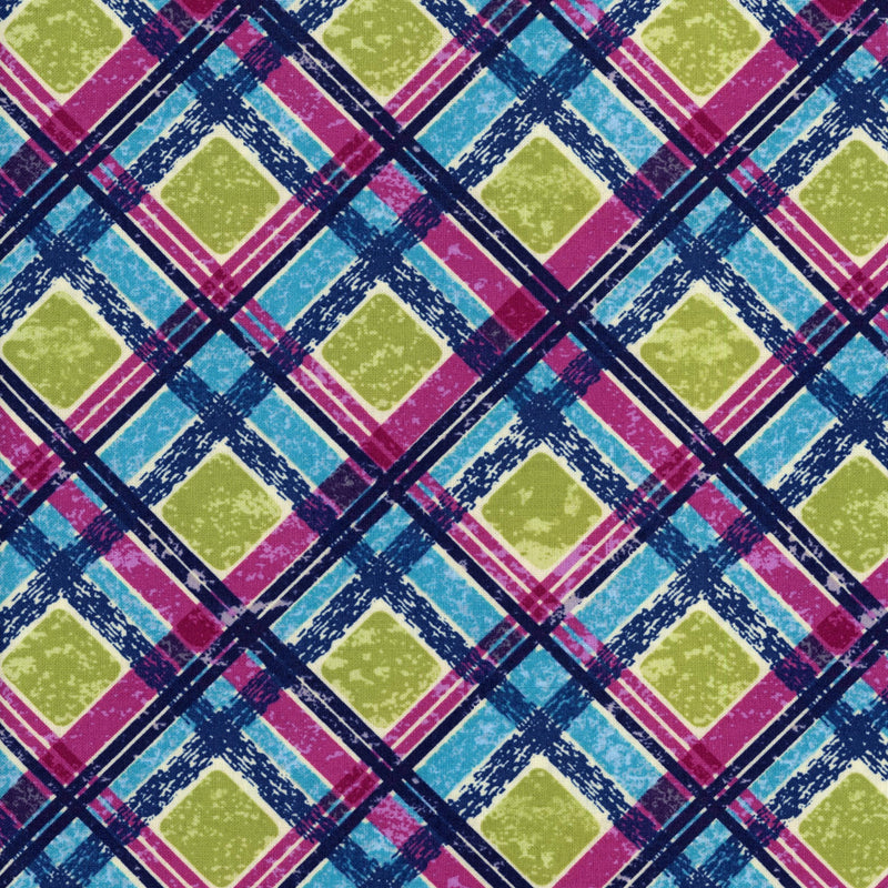 Newcastle Fabrics - Sonnet (Limeberry Plaid) by Victoria Findlay Wolfe - Patchwork and Quilting Fabric from Brown's Craft Shed (Tags: Fabric abstract blue check green lime modern multi Newcastle Fabrics patterns pink playful quilting Victoria Findlay Wolfe )