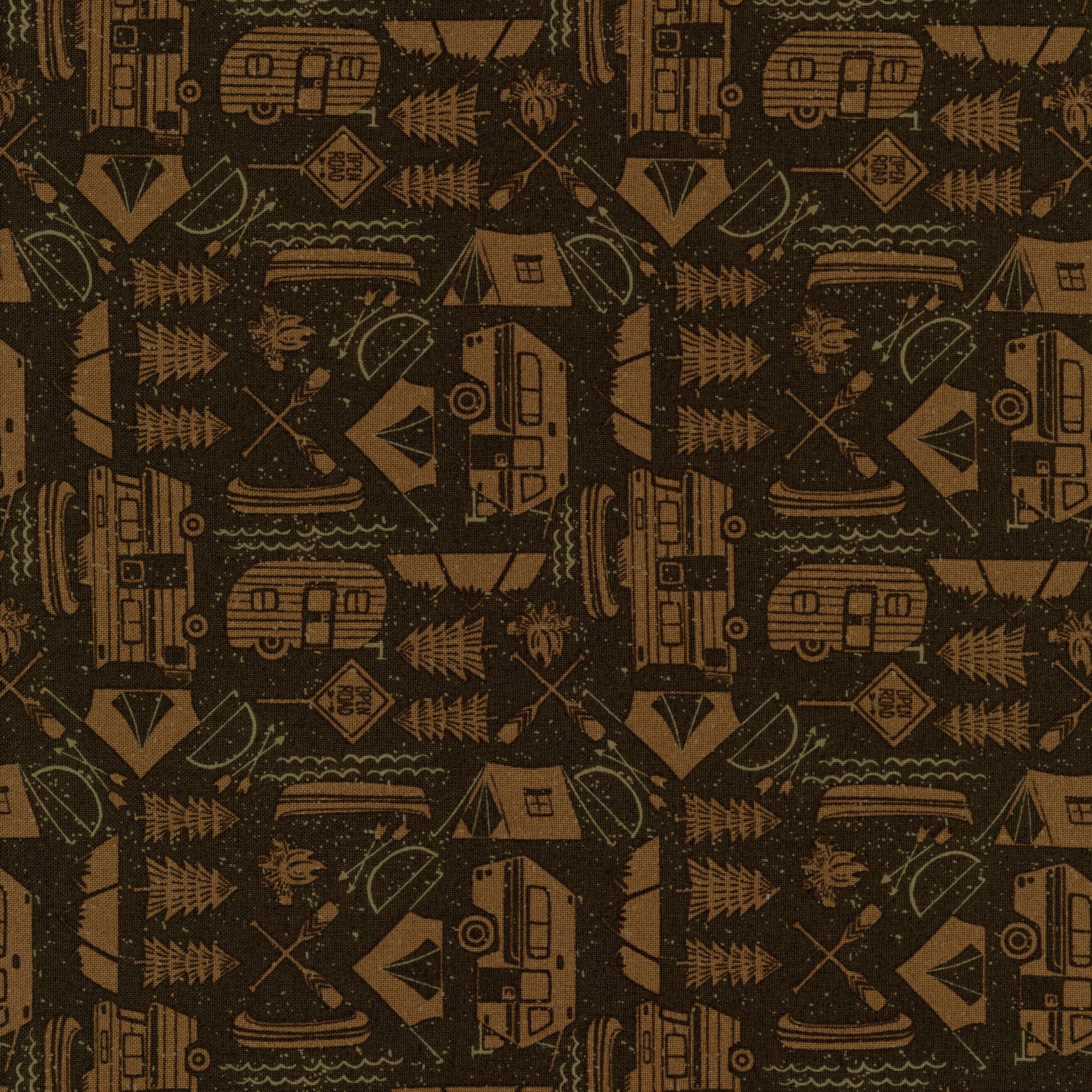 Moda The Great Outdoors by Stacey Iset Hsu - Patchwork and Quilting Fabric from Brown's Craft Shed (Tags: Fabric campfire camping caravan charcoal Moda Moda Fabrics nature novelty rustic Stacey Iset Hsu tent The Great Outdoors trees )